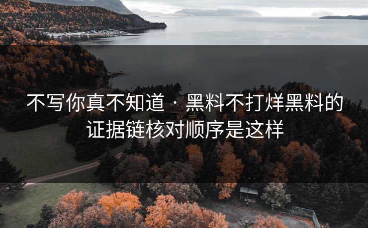 不写你真不知道 · 黑料不打烊黑料的证据链核对顺序是这样